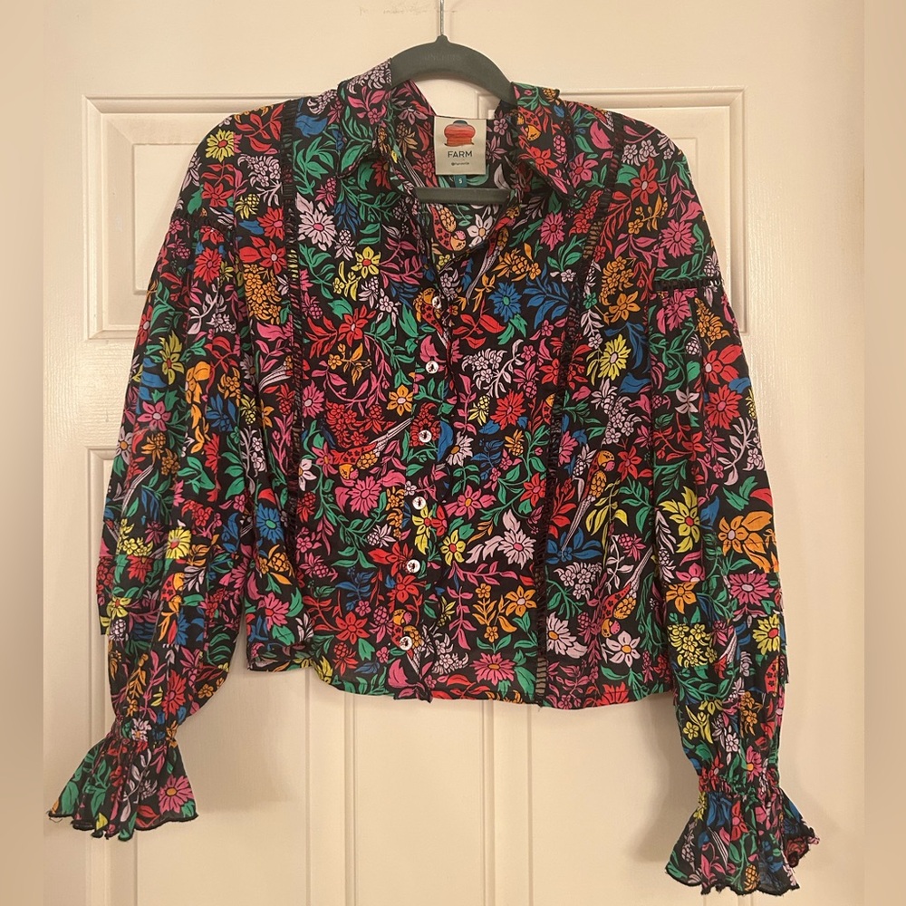 FARM Rio Tropical Garden V-neck Floral Blouse Top Small